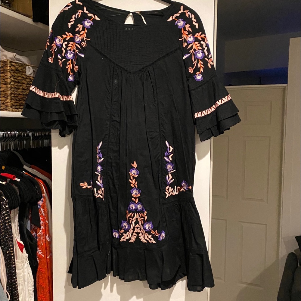 Free People Pablo Black Embroidered Dress